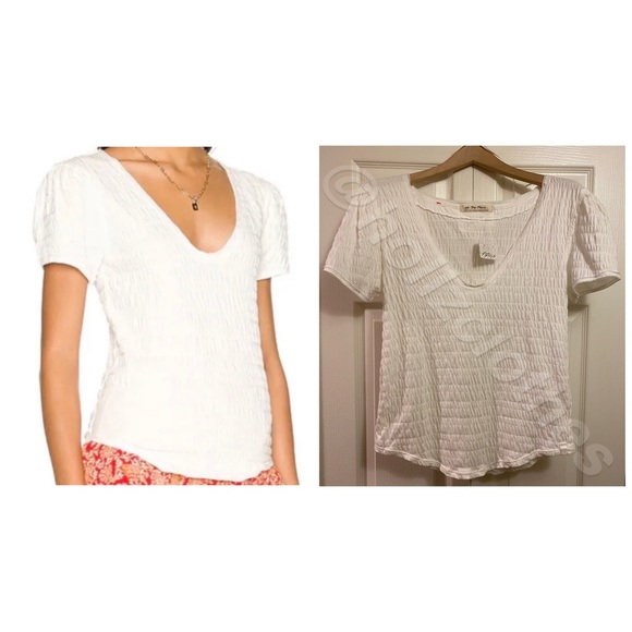 Free People Sugar Cube White Smocked Top - Picture 2 of 9